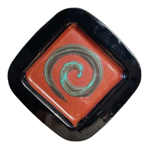 Vintage Square Tray With Tentacle Swirl Pattern in Orange, Teal and Black