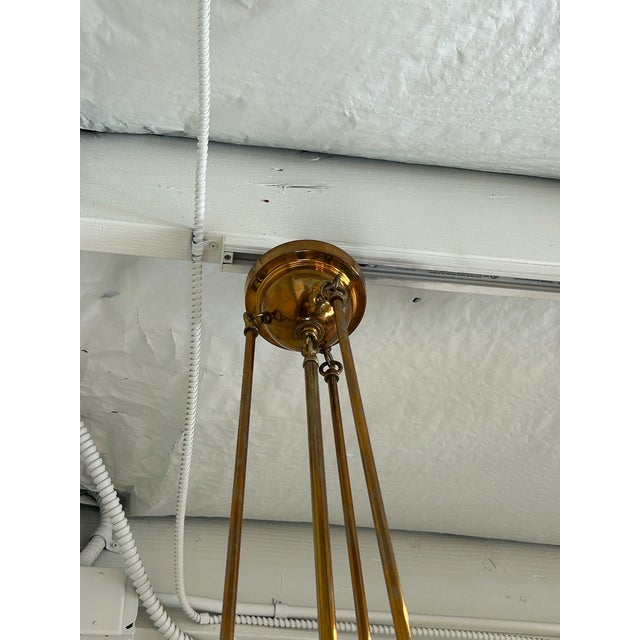 Late 20th Century Unlacquered Brass Hood Classic Pendant With 12-Inch Opal Globe With Wire Mesh For Sale - Image 10 of 12