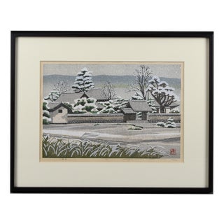 Masao Ido, Snowfall at Kawaradera, 1987, Woodblock Print, Framed For Sale