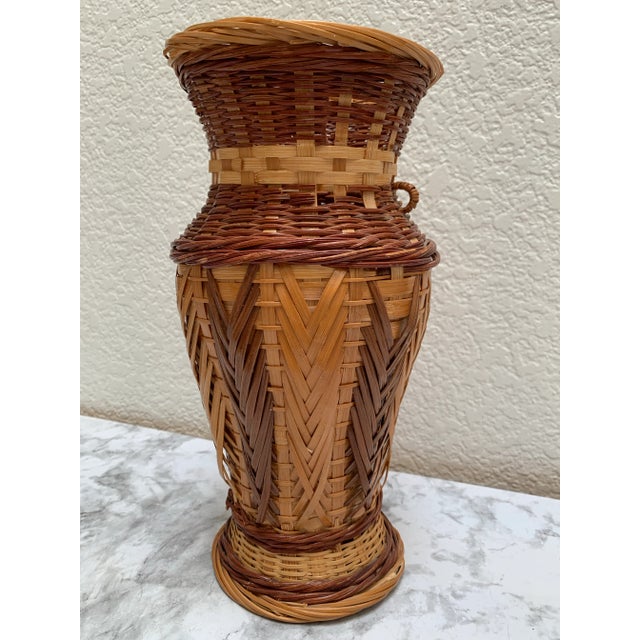 Vintage Braided Wicker Wood Decor Vessel or Vase For Sale - Image 4 of 8