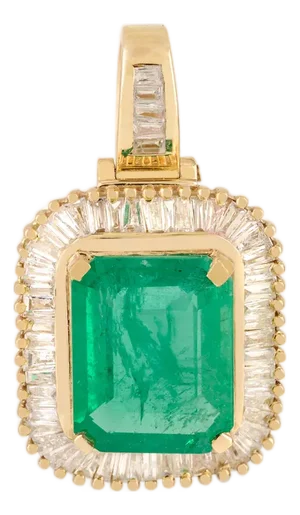 1920s Style Inspired 2.5 Carat Emerald & Channel Set Diamonds 14k Gold Pendant