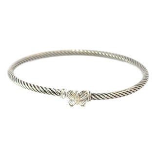 1990s David Yurman Diamond Butterfly Cuff Bracelet Size M Sterling Silver Estate For Sale