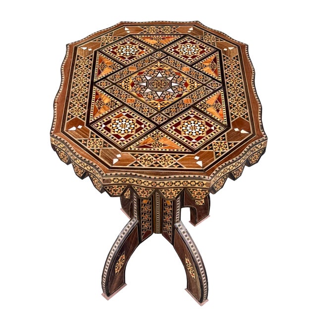 Moroccan Vintage Marquetry Inlaid Side Table For Sale - Image 3 of 5