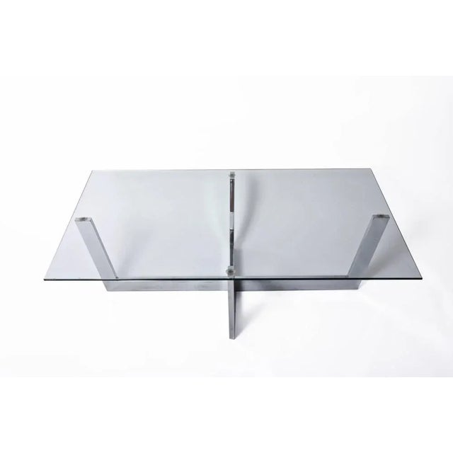 Mid-Century Modern Mid-Century Italian Chromed Steel Coffee Table with Crystal Glass Top, 1970s For Sale - Image 3 of 8