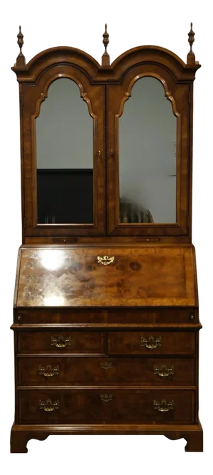 Henredon Furniture Aston Court Collection Banded Mahogany Traditional Style 39" Secretary Desk W. Mirrored Storage Hutch 9700-23