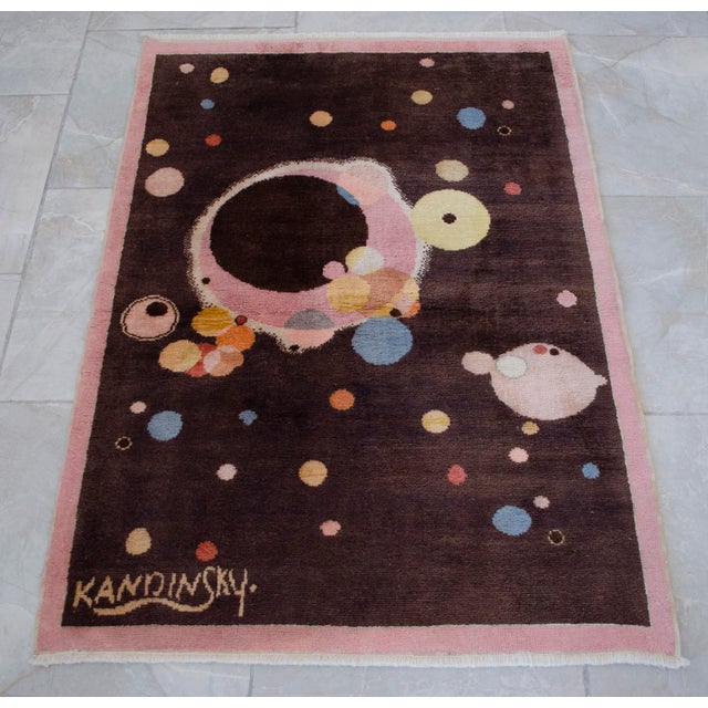 Kandinsky - Several Circles - Inspired Hand Knotted Area Rug One of a Kind Small Rug- 2′7″ × 3′8″ For Sale - Image 14 of 16