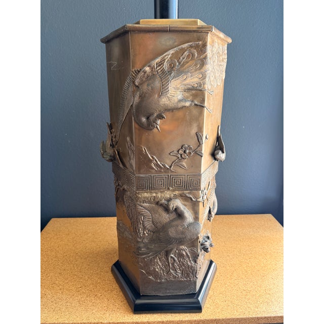 1950s 1950s Hollywood Regency Bronze Lamp With Peacocks Manner of Billy Haines For Sale - Image 5 of 12