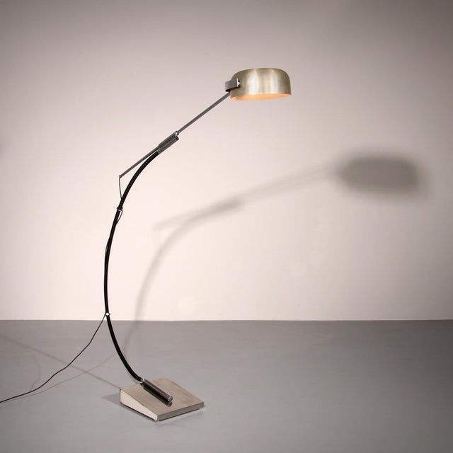Chrome Arc Floor Lamp with Adjustable Swing Arm, Italy, 1970 For Sale - Image 11 of 11