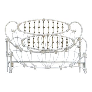 Vintage Elliotts Design White Enameled King Headboard & Footboard Bed No Rails For Sale