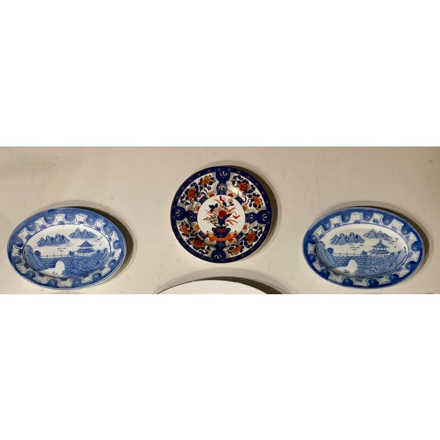 Japanese Imari Cobalt Blue and Iron-Red Japanese Floral Themed Decorative Plate Curation-Set of 9 For Sale - Image 3 of 18