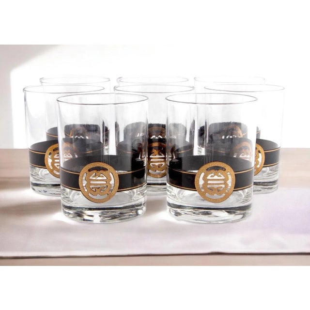 Metal Vintage Set of Cera Lowball Glasses With Gold Shou Symbol For Sale - Image 7 of 11