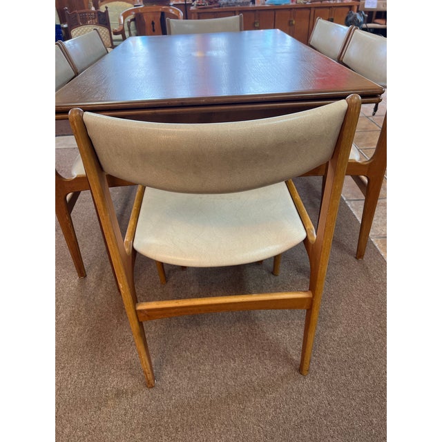 Brown 1950s Danish Teak Draw Leaf Dining Table With 6 Chairs Mid Century Modern For Sale - Image 8 of 11