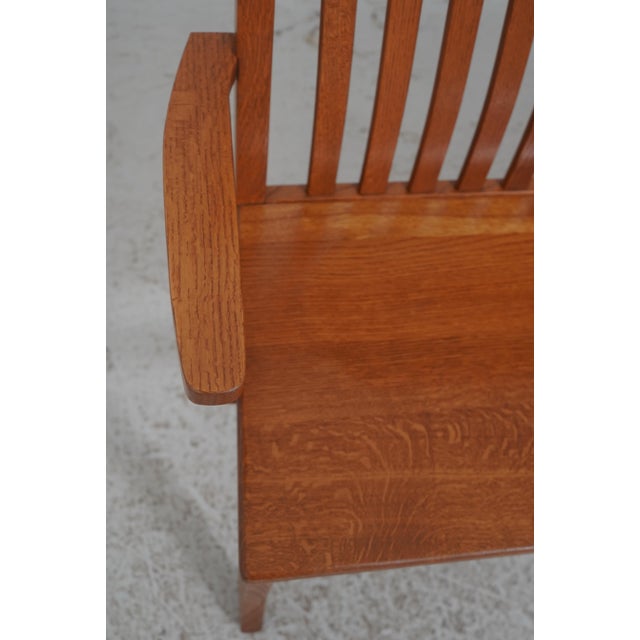 Wood Arts and Crafts Style Solid Oak Slat Back Bench For Sale - Image 7 of 18