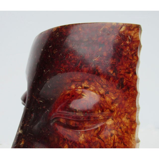 Chocolate Asian Cast Resin Buddha Face in a Tortoise Shell Look, Decorative Accent Piece For Sale - Image 8 of 16