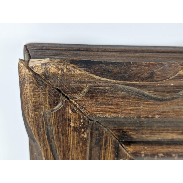 Vintage Carved Dark Brown Wood Picture Frame With Cream Linen Liner For Sale - Image 11 of 13