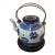 Antique Chinese Blue & White Porcelain Glazed Teapot W/Wire Bail Handles Surguch Stamp Wood Base For Sale