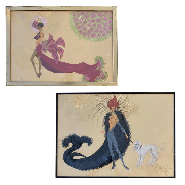 Hugo di Peina, Cabaret Style Figures, Mixed Media Paintings, 1920s-1940s, Set of 2 For Sale - Image 10 of 10