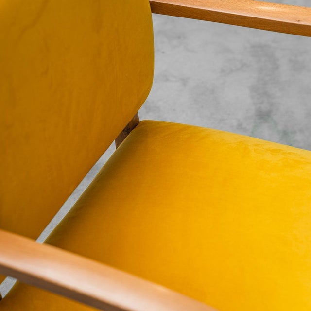 Wood Yellow Velvet and Wood Chairs, 1950s, Set of 2 For Sale - Image 7 of 12