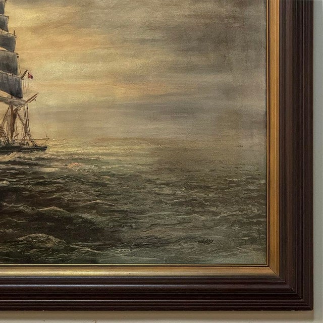 Mid-Century Framed Oil Painting of Four-Masted Ship by Alfred Gabali 'The Preussen' For Sale - Image 10 of 16