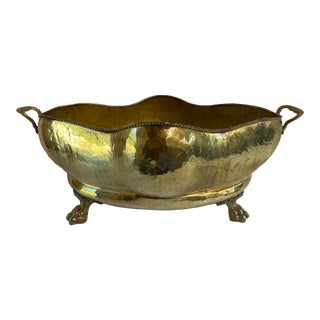Vintage Hammered Brass Planter With Hoof Feet For Sale