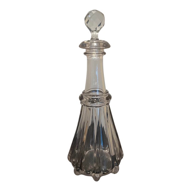 1850s Victorian Hand Blown Clear Glass Bottle and Stopper Decanter Jar For Sale