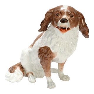 Antique Dresden Porcelain King Charles Spaniel Sculpture or Figurine For Sale