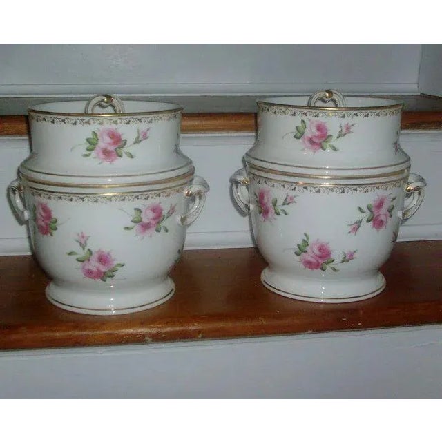 19th Century 19th Century French Empire Locre Old Paris Porcelain Rose Vase Shape Fruit Coolers - A Pair For Sale - Image 5 of 11