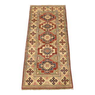 Kazak Runner 2’3” X 4’11” Red Wool Tribal Hand-Knotted Oriental Rug For Sale