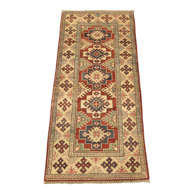 Kazak Runner 2’3” X 4’11” Red Wool Tribal Hand-Knotted Oriental Rug For Sale