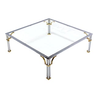 Mid-Century Modern Brass Chrome and Glass Coffee Table For Sale