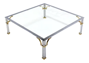 Mid-Century Modern Brass Chrome and Glass Coffee Table