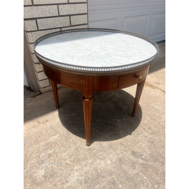Wood French 19th Century Louis XVI Mahogany Oval Bouillotte Marble Top Side Table For Sale - Image 7 of 9