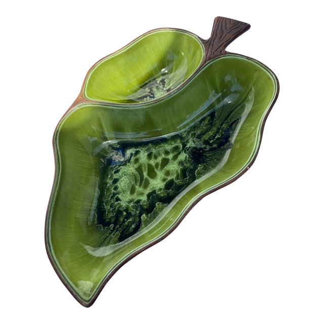 Large 1960s Green & Brown Treasure Craft Serving Dish, No. 376 For Sale