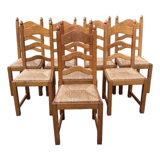 Vintage French Country Ladder Back Dining Chairs With Rush Seats - Set of 8 For Sale