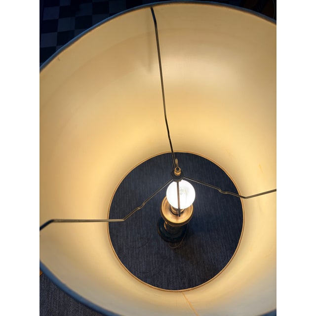 Vintage Mid Century Modern Green Marble and Brass Table Lamp Pair For Sale - Image 9 of 10