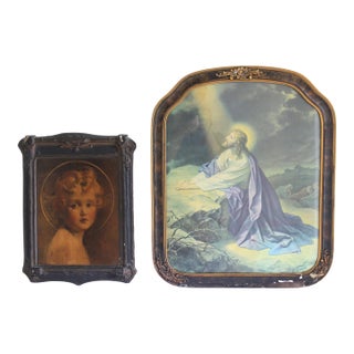 1920s Antique Religious Portrait Diptych – Christ Child & Christ in Gethsemane For Sale