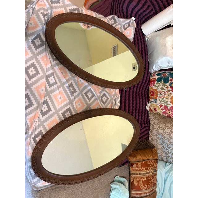 Pair of Rare Antique Oval Gesso Over Wood Wall Mirrors (Matching Set – 19”x35”) For Sale In Houston - Image 6 of 7