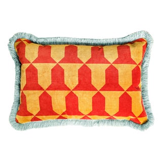 Handmade Comoglio Cushion with Grey-Blue Fringe by Pierre Frey For Sale