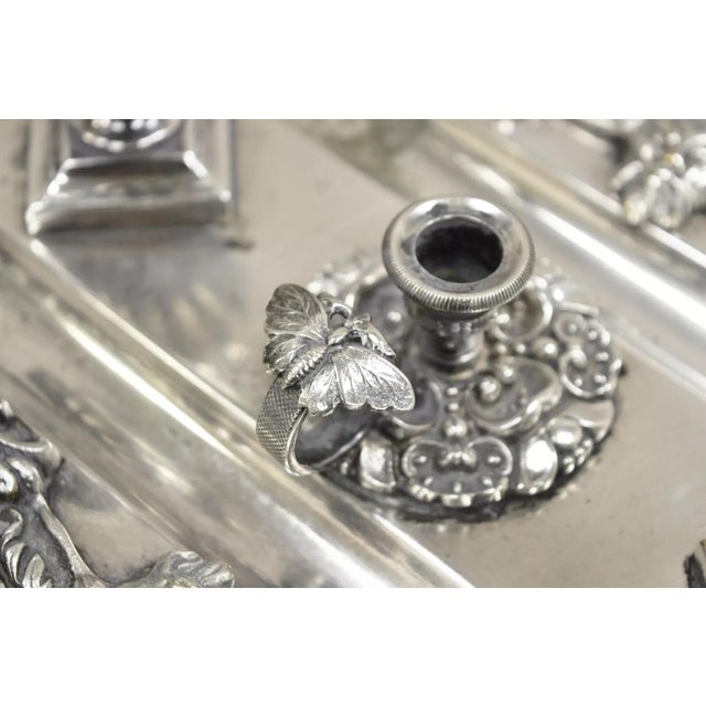 Vintage French Renaissance Silver Plated Figural Italian Inkstand Desk Inkwell For Sale - Image 4 of 12