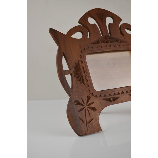 Brown Art Nouveau Folk Art Hand-Carved Wooden Picture Frame, 1890s For Sale - Image 8 of 14