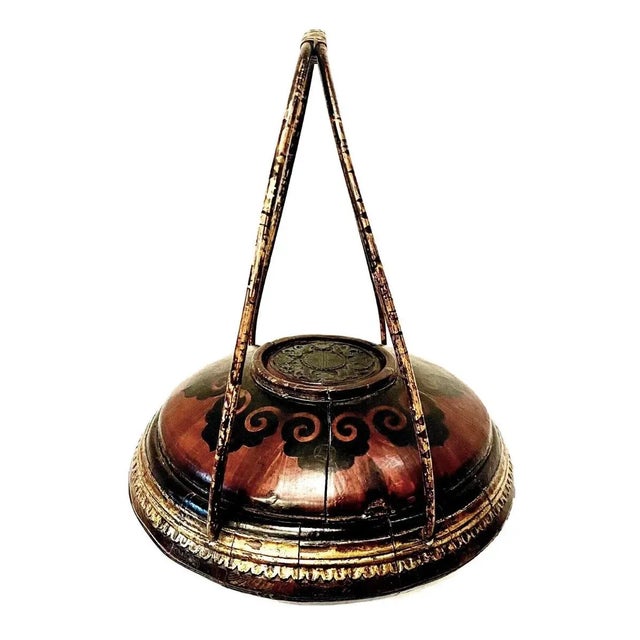 Wood 19th Century Chinese Hand Carved Wood & Bamboo Wedding & Offering Basket For Sale - Image 7 of 13