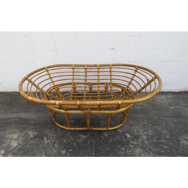 Hollywood Regency Rattan Double Papasan Chair Frame and Cushion 5871 For Sale - Image 10 of 12