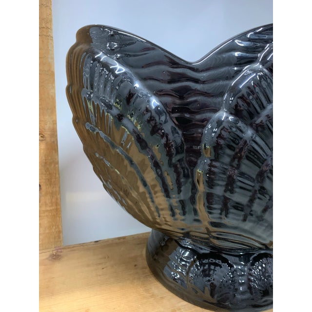 Vintage 1980’s High Gloss Black Glazed Ceramic Clam Shell Planter For Sale - Image 4 of 6