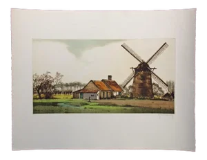 "Le Moulin" Vintage Aquatint Etching by Roger Hebbelinck