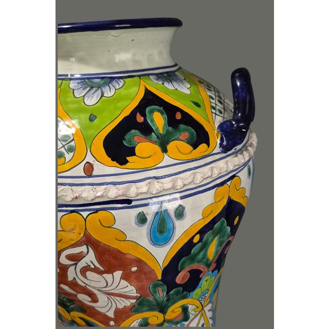 Tall Colorful Hand Painted Mexican Pottery Talavera Floor Vase Jug 19'' High For Sale - Image 4 of 10