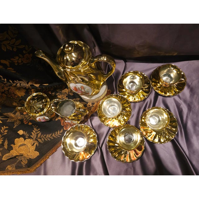 Mid 20th Century Porcelain Bavaria Gold Overlay Demitasse Coffee Set, Service for Six- 17 Pieces For Sale - Image 6 of 12