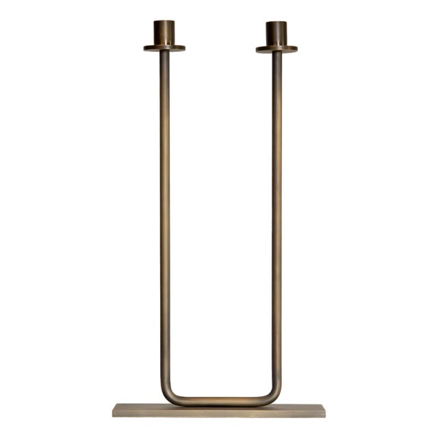 Italian Two-Arm Gemini Candleholder in Bronzed Brass For Sale