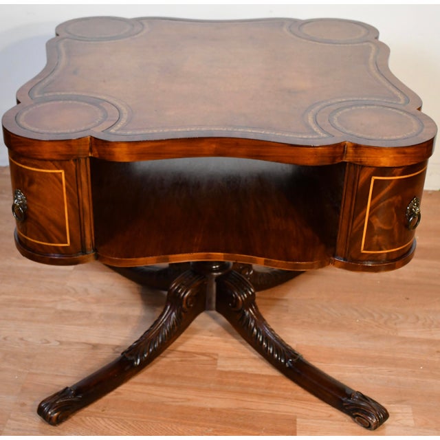 1930 English Regency Mahogany & Leather Top Center Table / Hall Table For Sale - Image 6 of 15