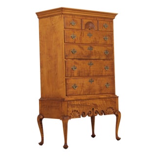 Eldred Wheeler Tiger Maple Highboy Hand Signed For Sale