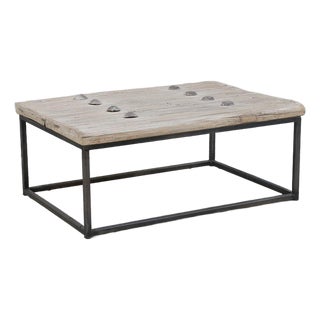 Antique Elm Door Element and Iron Coffee Table For Sale